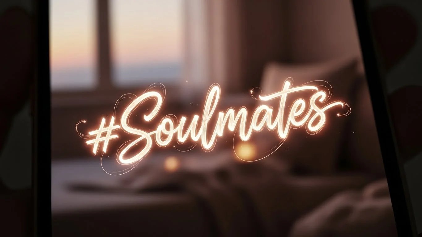 Una pantalla que muestra '#Soulmates' en letra cursiva luminosa.
